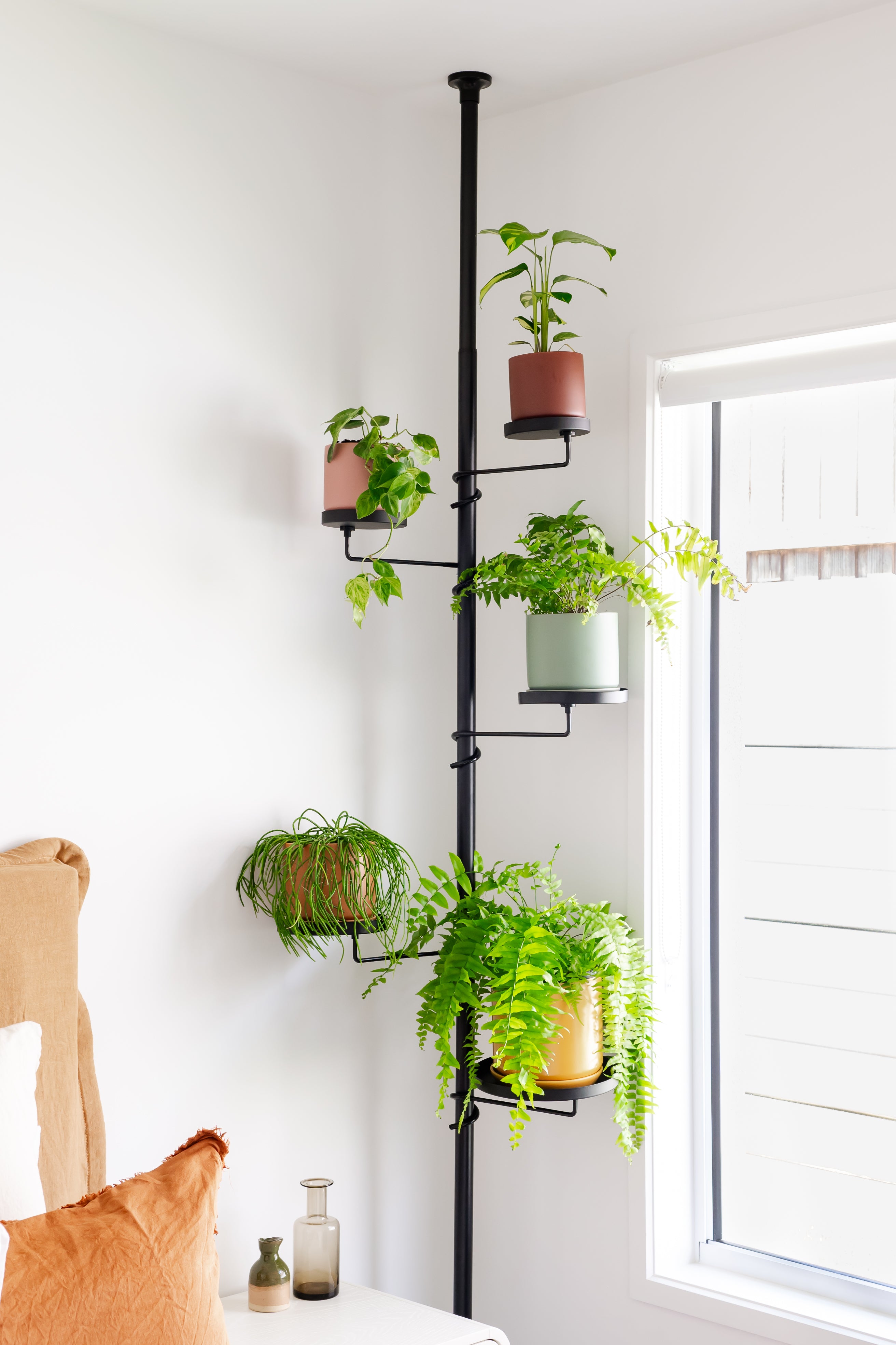 indoor hanging plant pole Tension Plant Pole With Trays