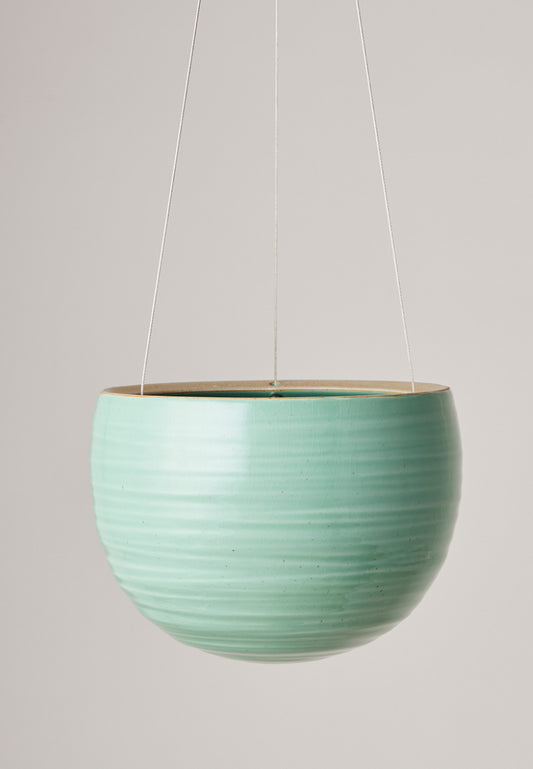 Spherical Hanging Planter - Green Crackle