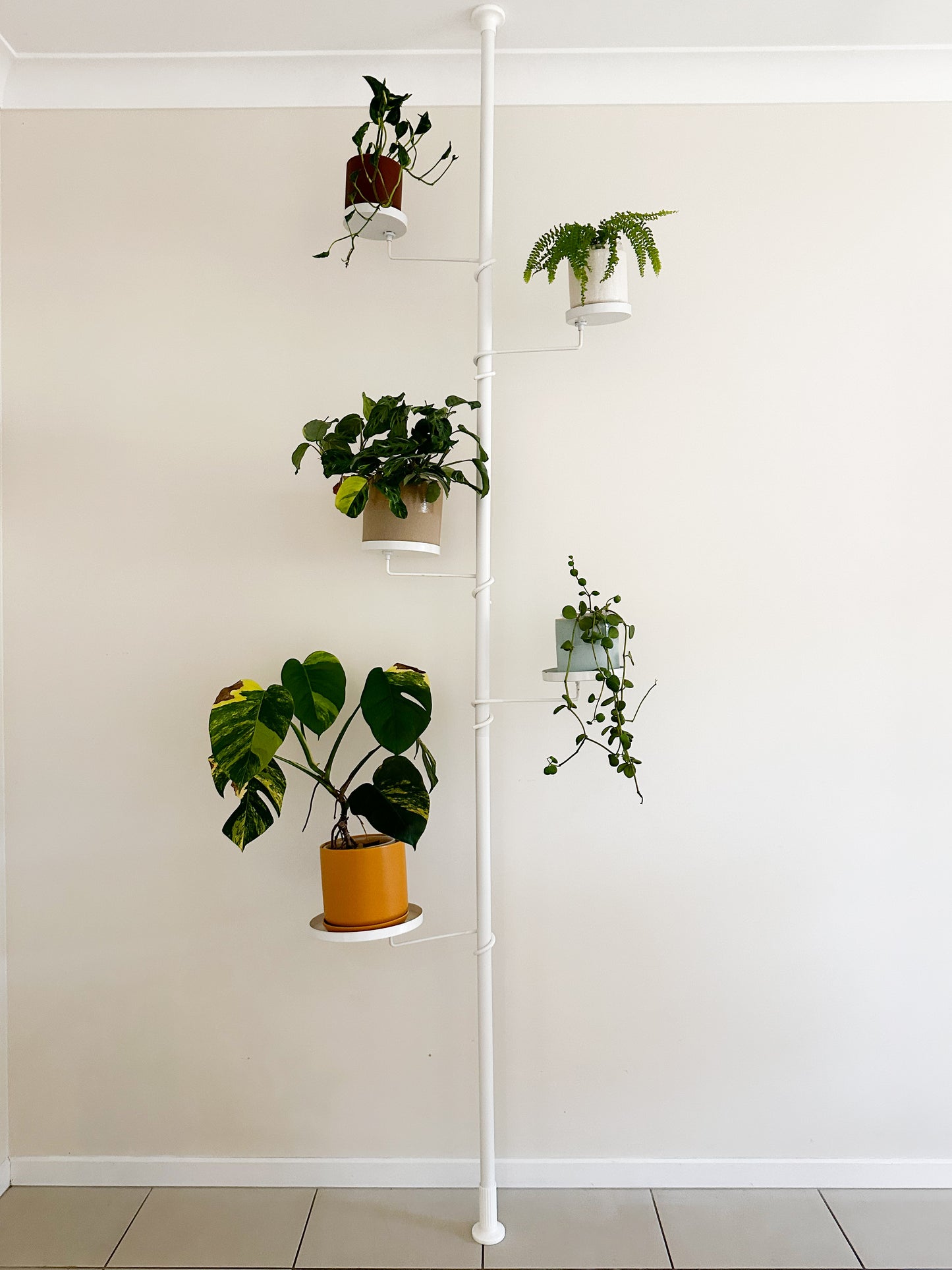 PREORDER*** - Tension Plant Pole With Trays - White